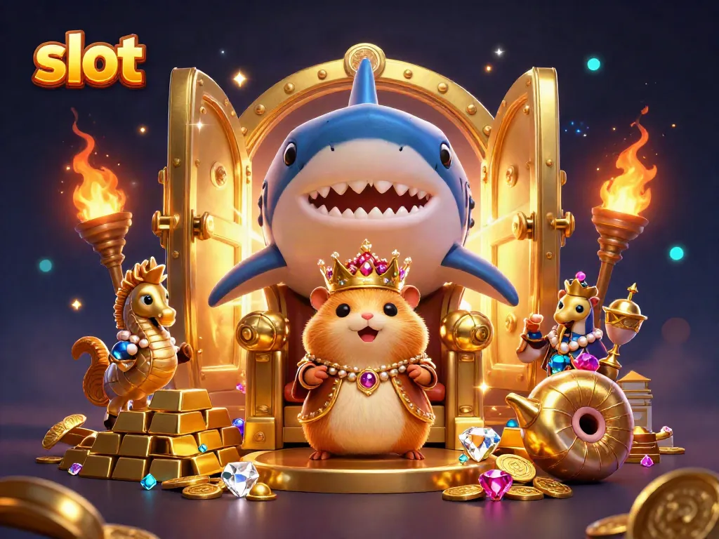 Slot memikat dengan raja hamster keemasan di atas mahkota gigi hiu di kasino virtual
