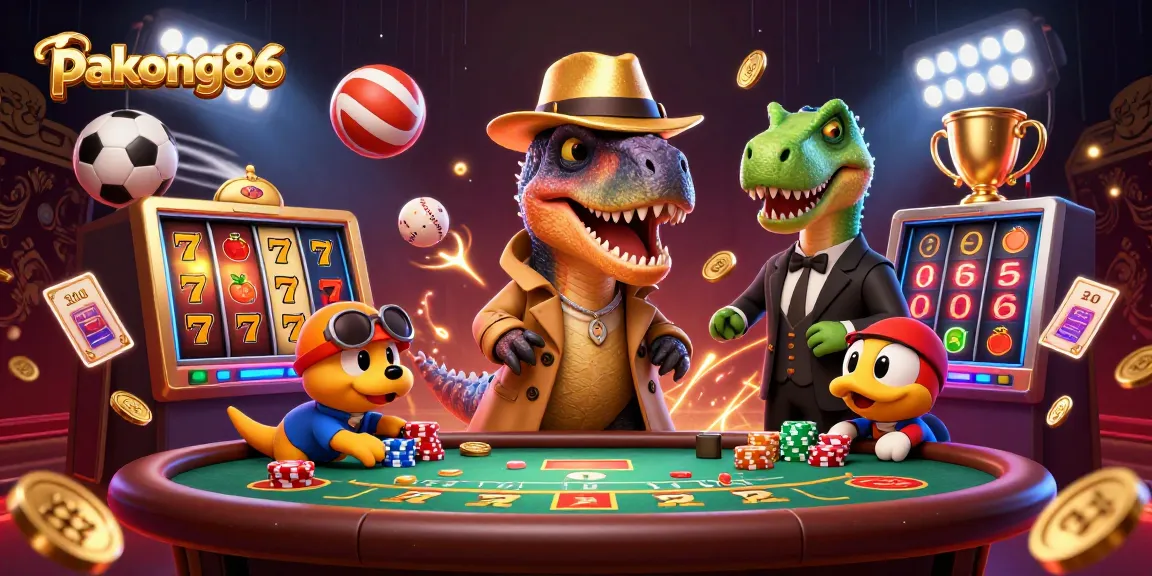 pakong86 showcases a cartoon velociraptor at a blackjack table, evading detection while chips fly