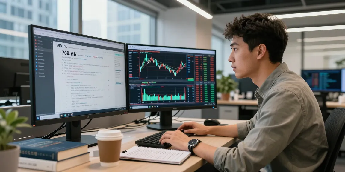 Developer utilizing the 700.HK live quote API in a modern trading setup, focusing on real-time stock data analysis.