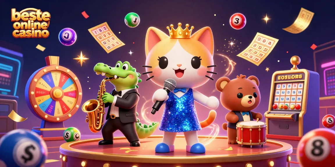Experience the excitement at the beste online casino with lively characters and vibrant casino elements.