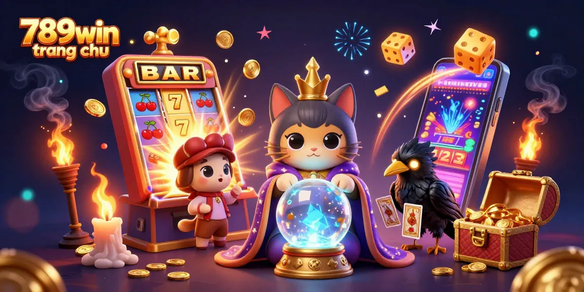 Engage in thrilling gaming action with 789win trang chu featuring a mystical cat, raven, and jackpot excitement.