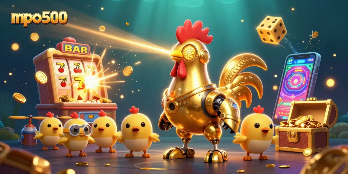 Win big with mpo500 in this vibrant casino-themed illustration featuring dynamic characters and elements.