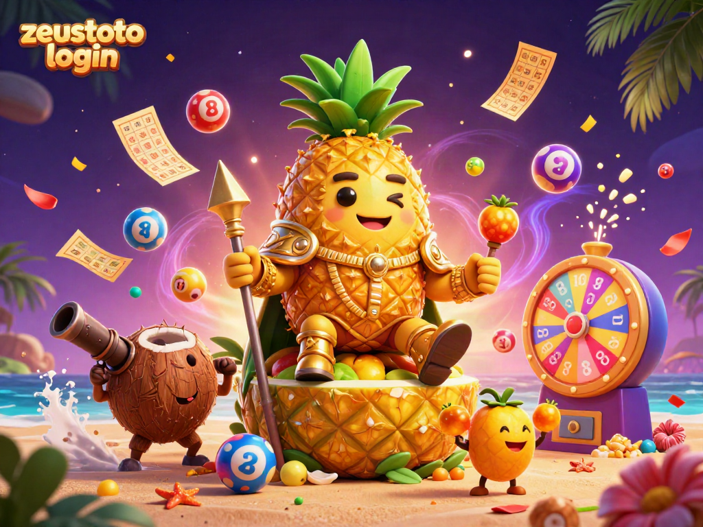 Experience the excitement of zeustoto login with vibrant lottery elements and dynamic casino illustration.