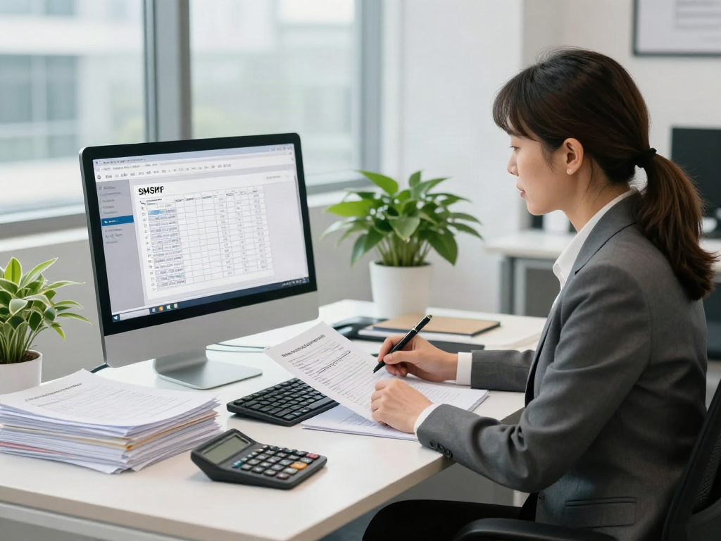SMSF audit process in a contemporary office with an auditor reviewing financial records and compliance documents.