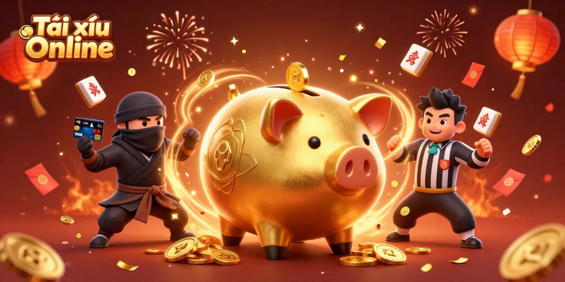 Experience the excitement of Tài xỉu Online with dynamic gaming action in this vibrant 3D illustration.