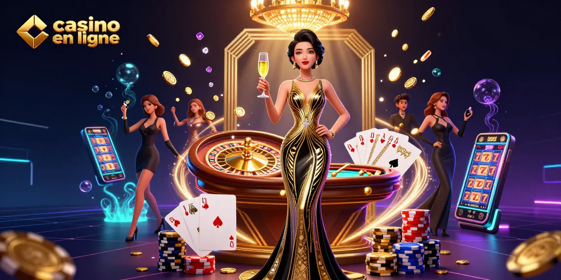 Vivez des gains palpitants dans un casino en ligne avec des scènes glamours de jeu, de roulette et de trésors scintillants.