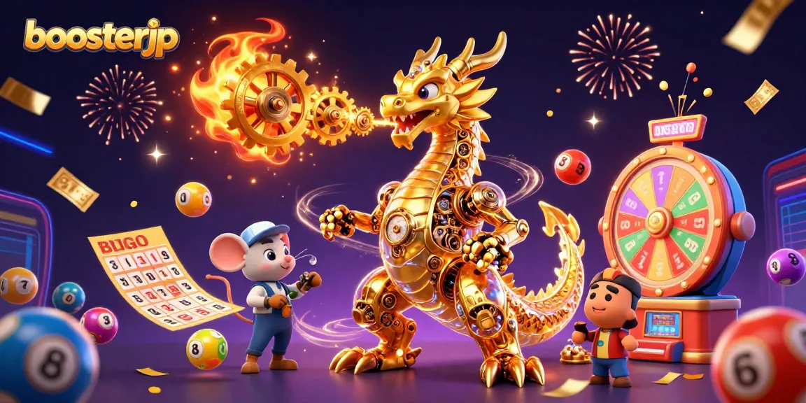 Memenangkan jackpot dengan boosterjp, ilustrasi berwarna cerah untuk permainan lotere yang menggembirakan.