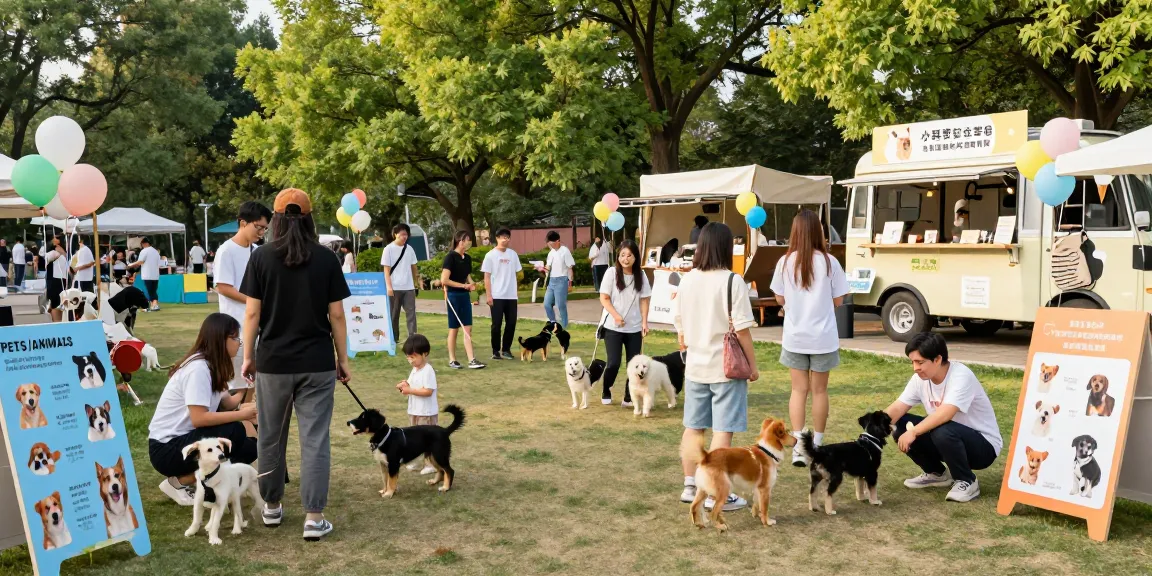 Adoption event featuring NAGA2000 dogs connecting with families in a sunny park