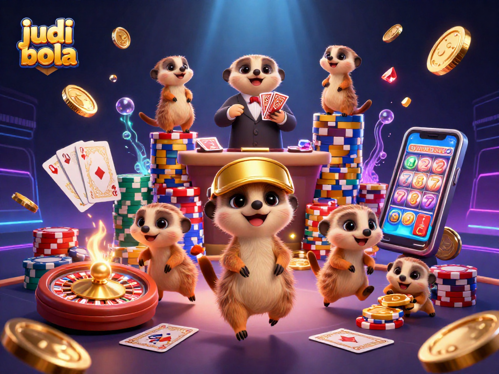 Engage in exciting judi bola with our vibrant meerkat casino illustration showcasing dynamic gameplay elements.