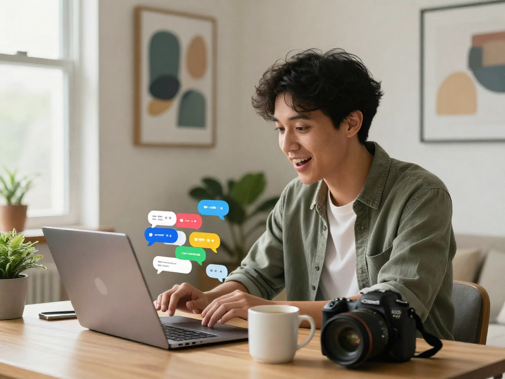 Engaging free ai sex chat scene with a user in a modern home office.