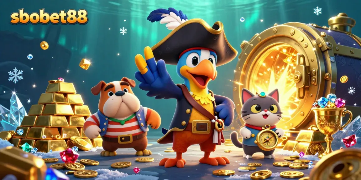 Engage in sbobet88 betting excitement with vibrant pirate-themed illustration showcasing dynamic action.