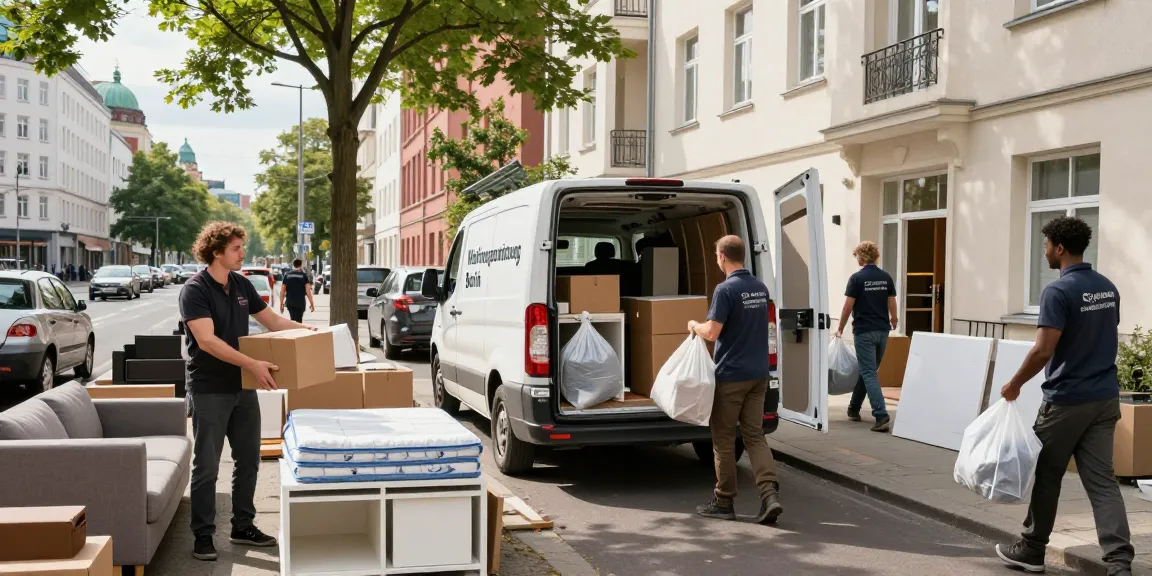 Efficient Wohnungsentrümpelung Berlin service team unloading furniture in urban setting.