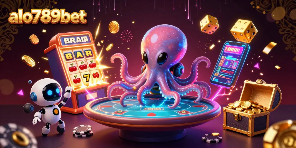 Engage with alo789bet's lively gambling scene featuring a playful octopus at a poker table.