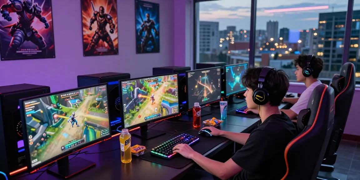 Gamer dengan peralatan canggih di https://levitraps.com, menunjukkan suasana bermain game yang energik dan kompetitif.