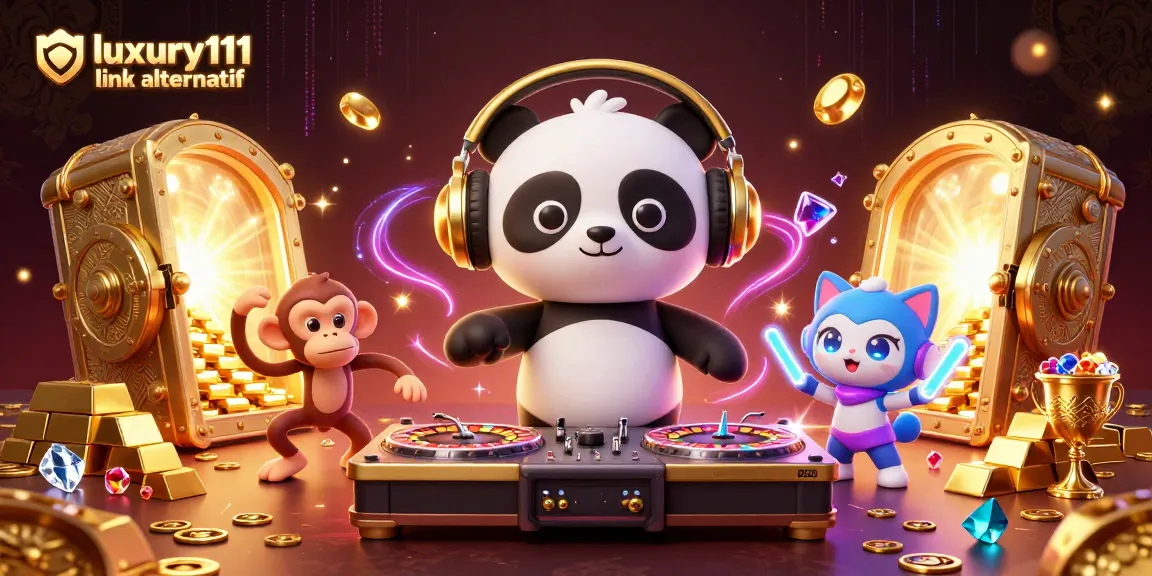 Experience the thrill of luxury111 link alternatif with a DJ panda and dancing characters surrounded by casino riches.