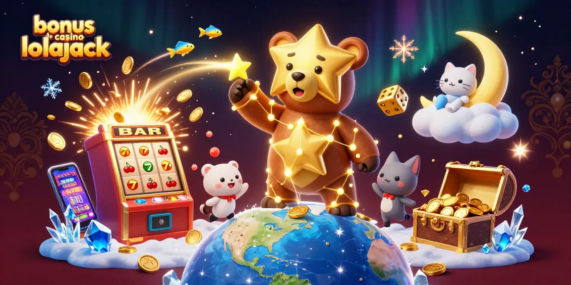 Profitez du bonus de casino lolajack avec une illustration captivante des machines à sous et des personnages fantastiques.
