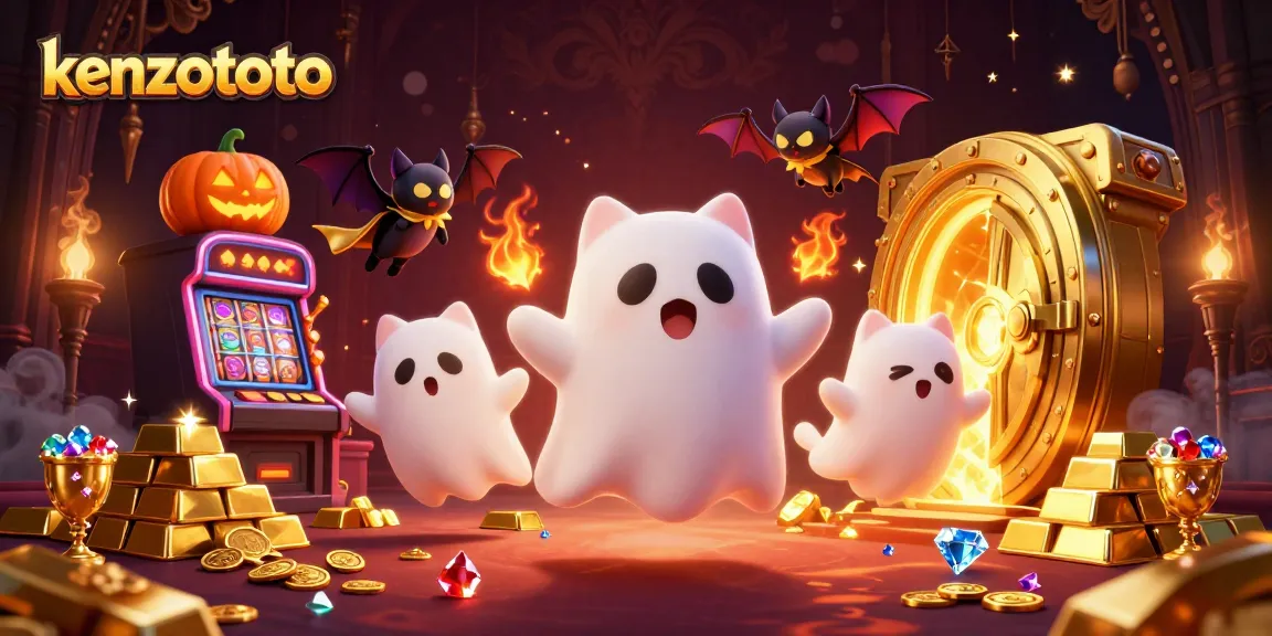 kenzototo offers thrilling gambling experiences highlighted by a friendly ghost cat in a vibrant casino.