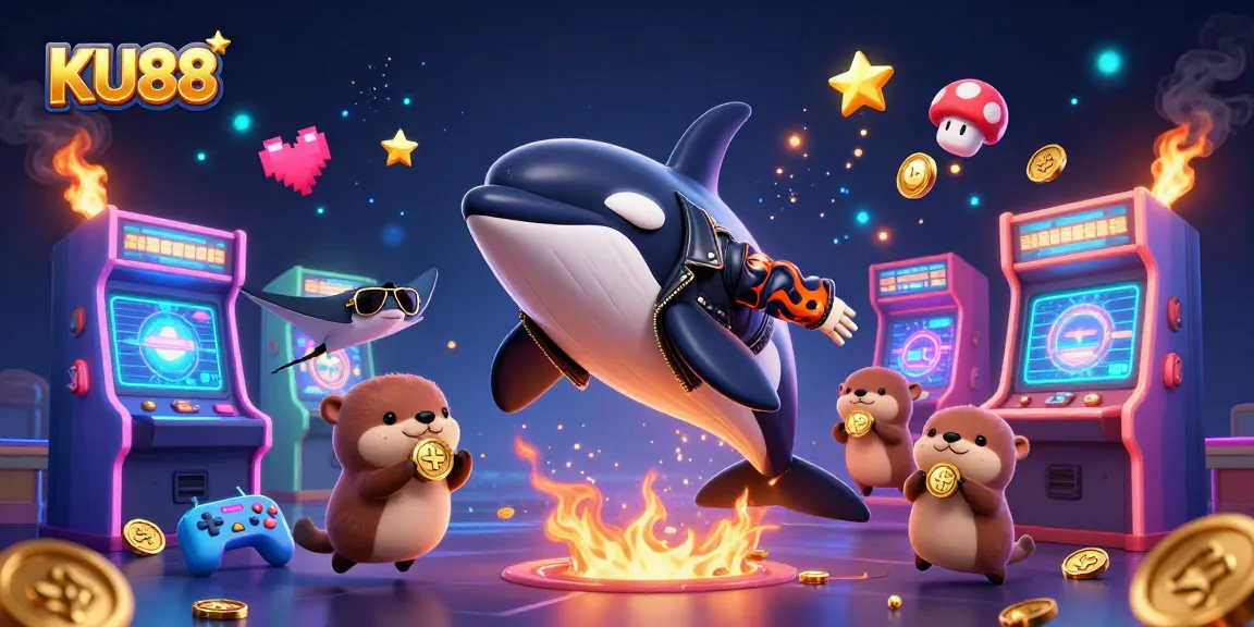 Experience win excitement at KU88 online casino with vibrant animation showcasing characters and golden coins.