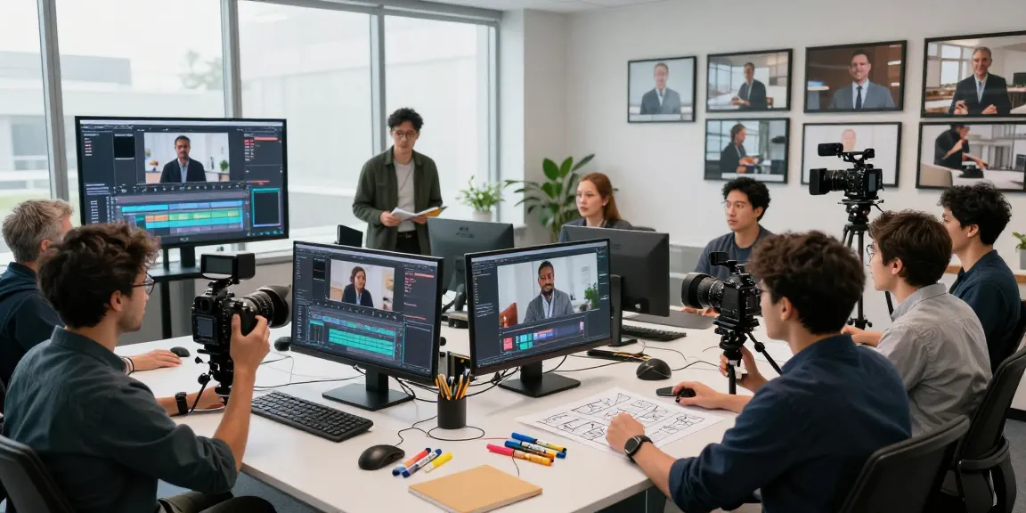 Creative Corporate & Commercial Video Production Sg with a diverse team filming in a modern studio.