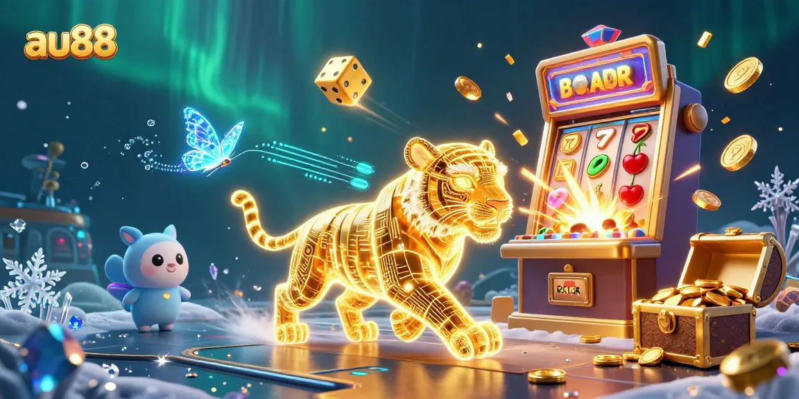 Experience the excitement of au88 with a vibrant digital casino scene bursting with gaming action.